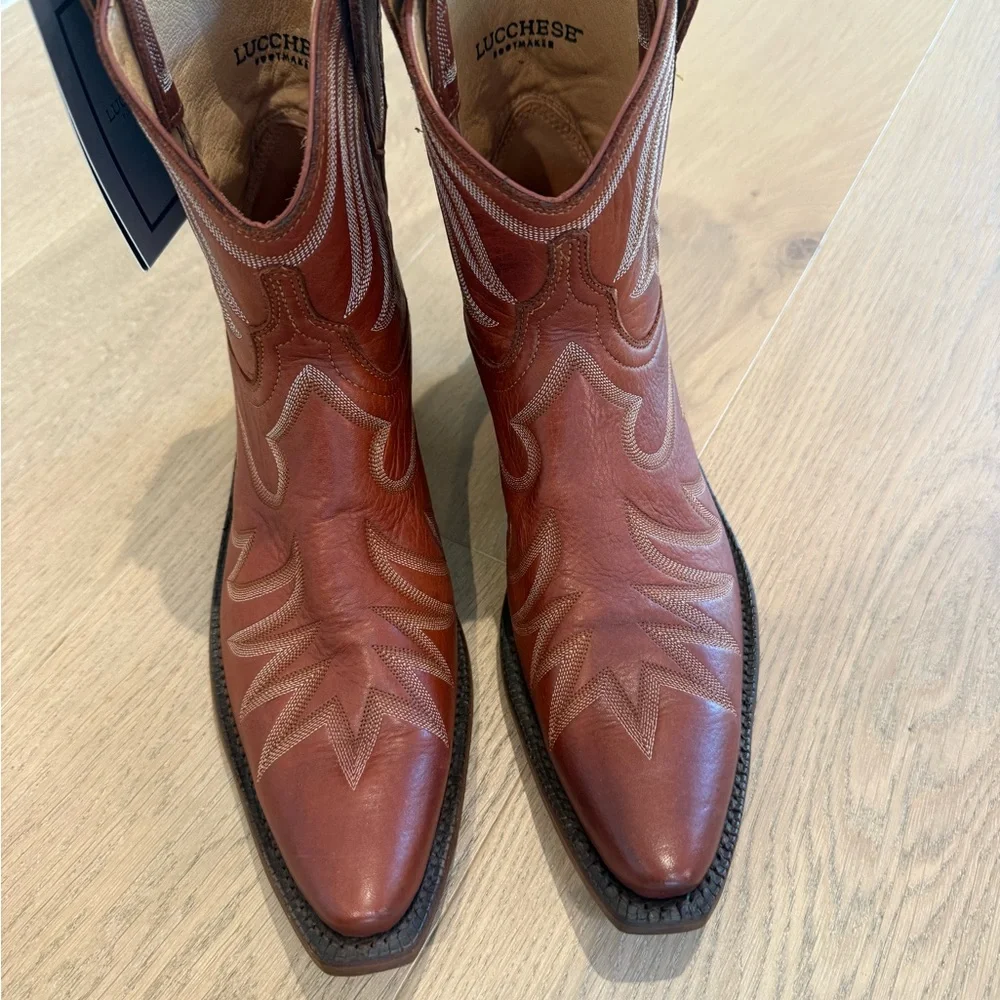 NWT Lucchese Tan Leather Cowboy Boots - Picture 4 of 6